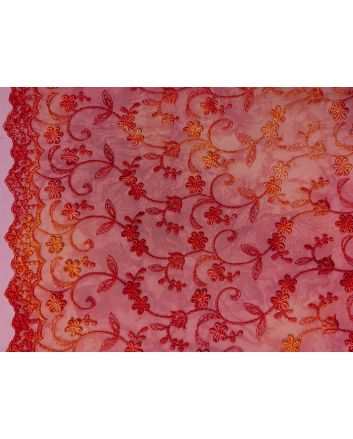 Embroidered Scalloped Tie Dye Lace, Red and Orange