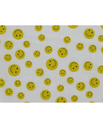 Emoji Smiles Polycotton Print, White