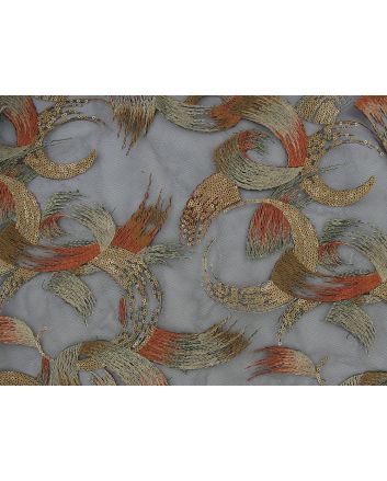Energetic Swirl Embroidered Sequin Tulle, Gold