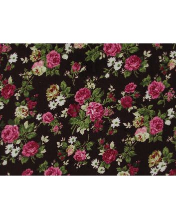 English Flora Printed Cotton Corduroy, Wine