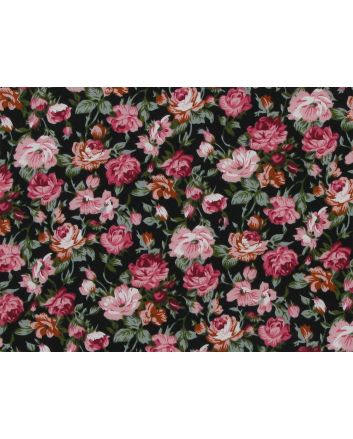 English Floral Meadow Cotton Poplin Print, Black