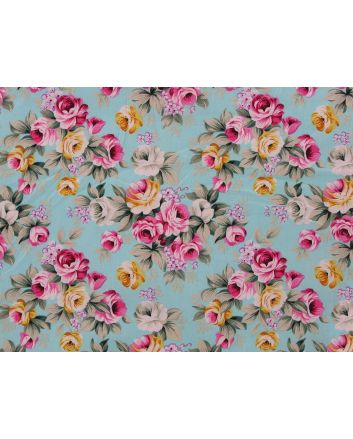 English Rose Bouquet Cotton Poplin Print, Sky