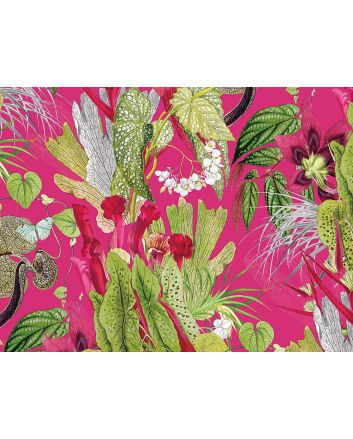 Exotic Flora Printed Velvet, Cerise