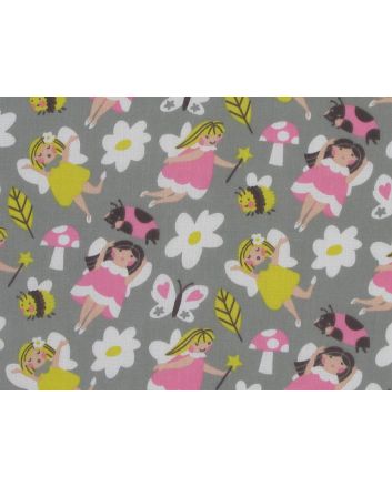 Fairy Garden Polycotton Print, Grey