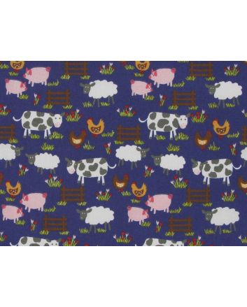 Farm Yard Fun Polycotton Print, Navy