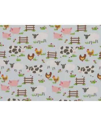 Farm Yard Fun Polycotton Print, Sky