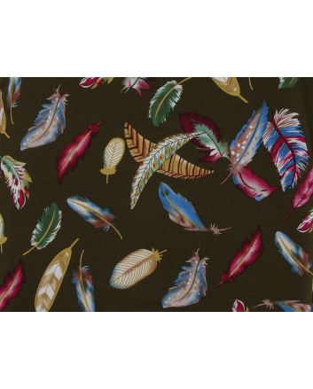 Feather Bunches Viscose Print Roll End, 1.2m, Olive