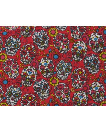 Festival Sugar Skull Polycotton Print, Red