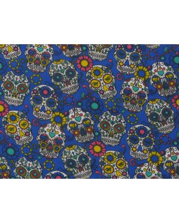 Festival Sugar Skull Polycotton Print, Royal