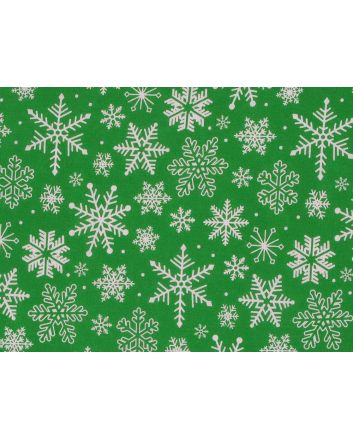 Festive Snowflakes Polycotton Print, Green