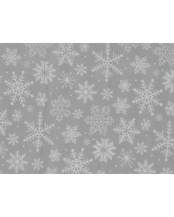 Festive Snowflakes Polycotton Print, Grey