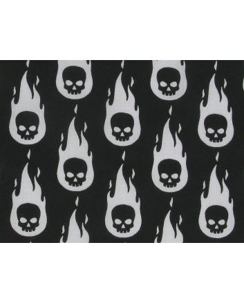 Flaming Skulls Polycotton Print, Black