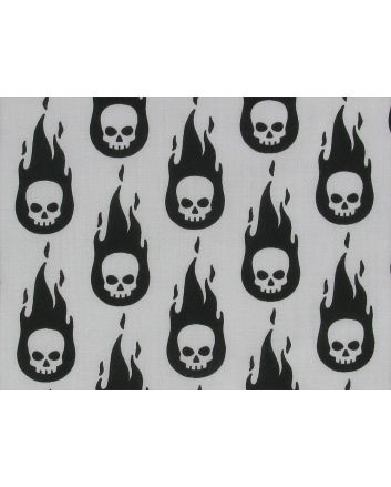 Flaming Skulls Polycotton Print, White