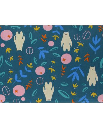 Floral Bears Cotton Print, Jade