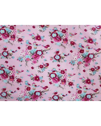 Floral Birds Nest Cotton Jersey, Pink