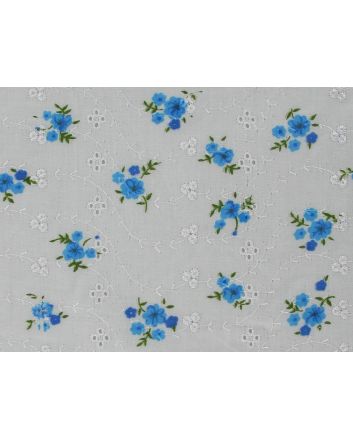Floral Bouquet Printed Embroidered Anglaise, Blue