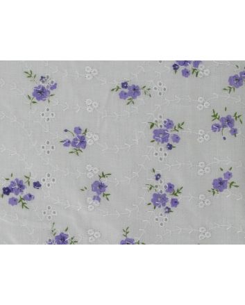 Floral Bouquet Printed Embroidered Anglaise, Purple