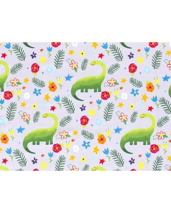 Floral Dinosaur World Cotton Jersey, Light Grey