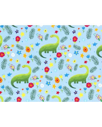 Floral Dinosaur World Cotton Jersey, Sky