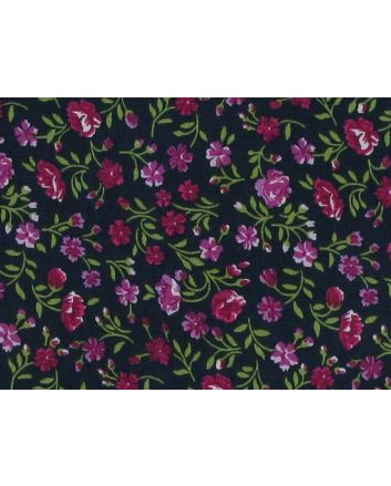 Floral Leaves Cotton Print, Navy