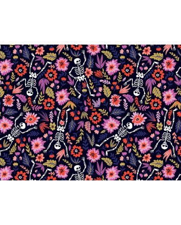 Floral Meadow Skeletons Cotton Print