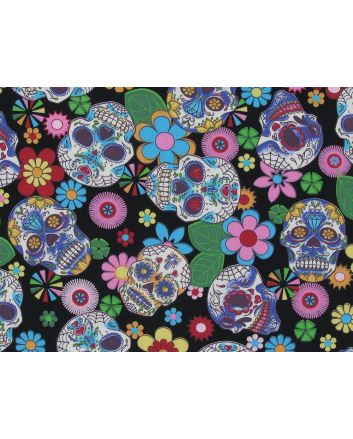 Floral Skull Cotton Poplin Print, Black