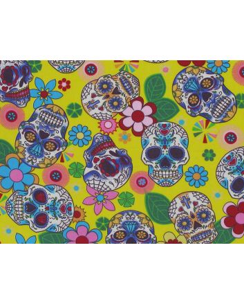 Floral Skull Cotton Poplin Print, Yellow