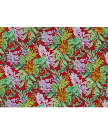 Floral Tropic View Cotton Poplin Print, Red