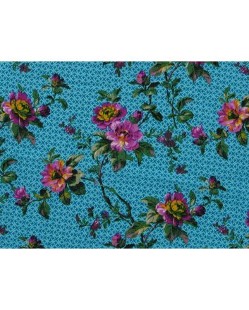 Floral Visage Viscose Print, Turquoise