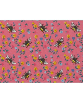 Flower Bees Polycotton Print, Pink
