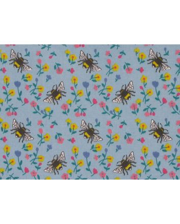 Flower Bees Polycotton Print, Sky