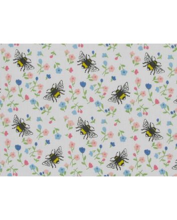 Flower Bees Polycotton Print, White