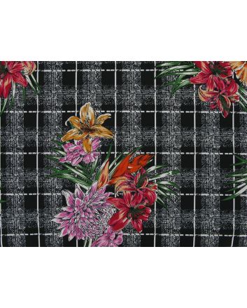 Flower Bouquet Check Polyester Jersey Roll End, 3m