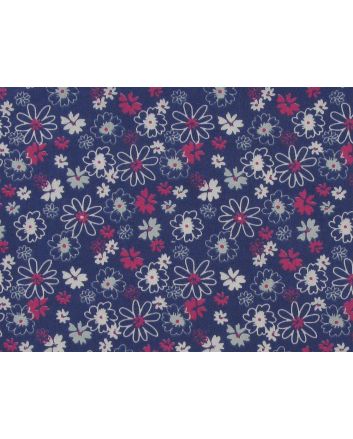 Flower Party Polycotton Print, Navy