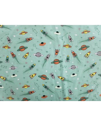 Flying Space Rockets Cotton Jersey, Mint