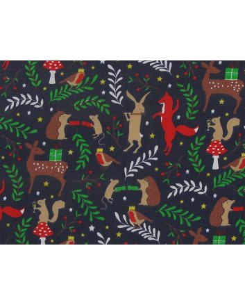 Forest Animal Christmas Party Polycotton Print, Navy