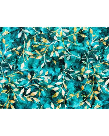 Forest Trail Batik Style Cotton Print, Teal