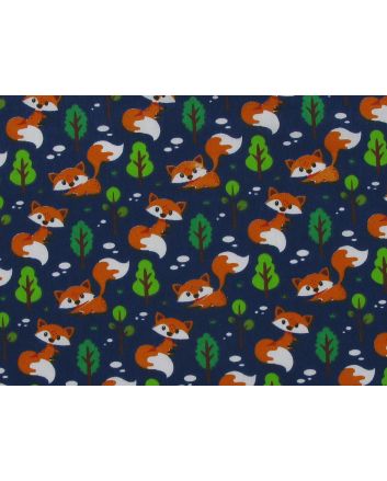 Fox Cub Forest Polycotton Print, Navy