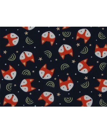 Fox Face Cotton Poplin Print, Navy