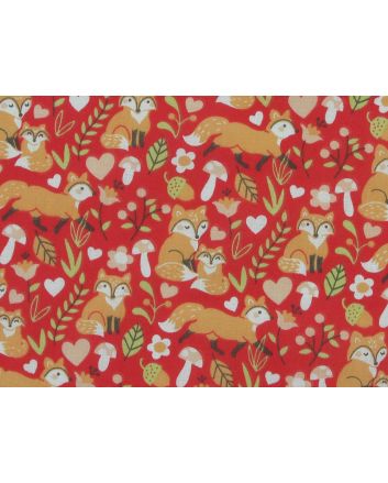 Fox Family Woods Polycotton Print, Red
