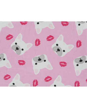 French Bulldog Kiss Brushed Cotton Winceyette, Pink