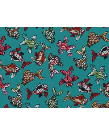 Funky Fish Cotton Poplin Print, Jade