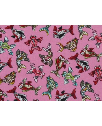 Funky Fish Cotton Poplin Print, Pink