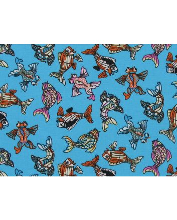 Funky Fish Cotton Poplin Print, Turquoise