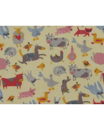 Funny Farm Polycotton Print, Cream