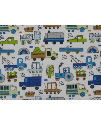 Funtime Vehicles Polycotton Print, White