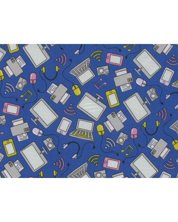 Gadget Time Polycotton Print, Blue