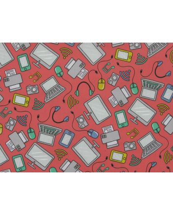Gadget Time Polycotton Print, Red