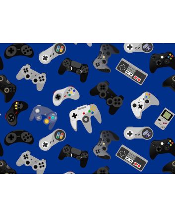 Gamer Series Cotton Print, Retro Controls, Blue