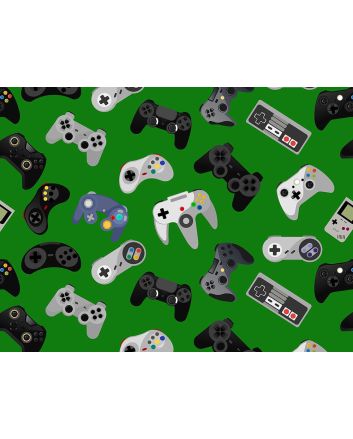 Gamer Series Cotton Print, Retro Controls, Green